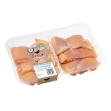 Contramuslos deshuesados y sin piel de pollo certificado alimentado con un 50% de maíz