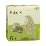 Helado bombón pistacho Hacendado sabor almendra con salsa de pistacho